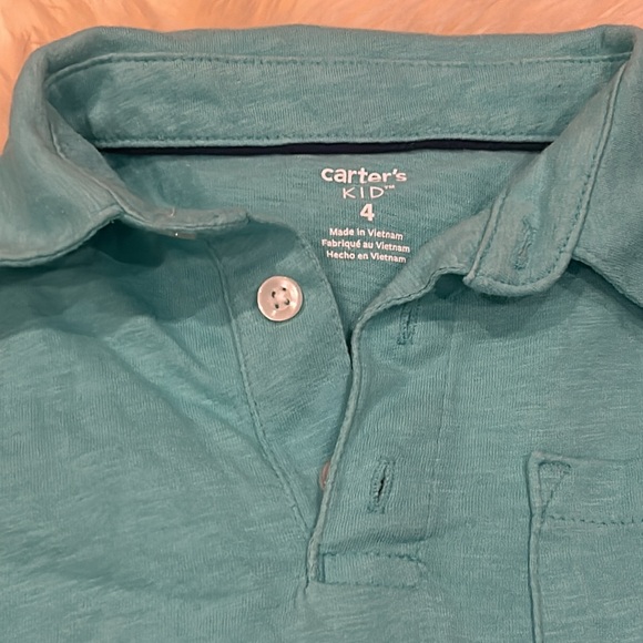 Calvin Klein Tan Khaki Shorts & Carter’s Teal Polo Shirt in Size 4 - Picture 3 of 7